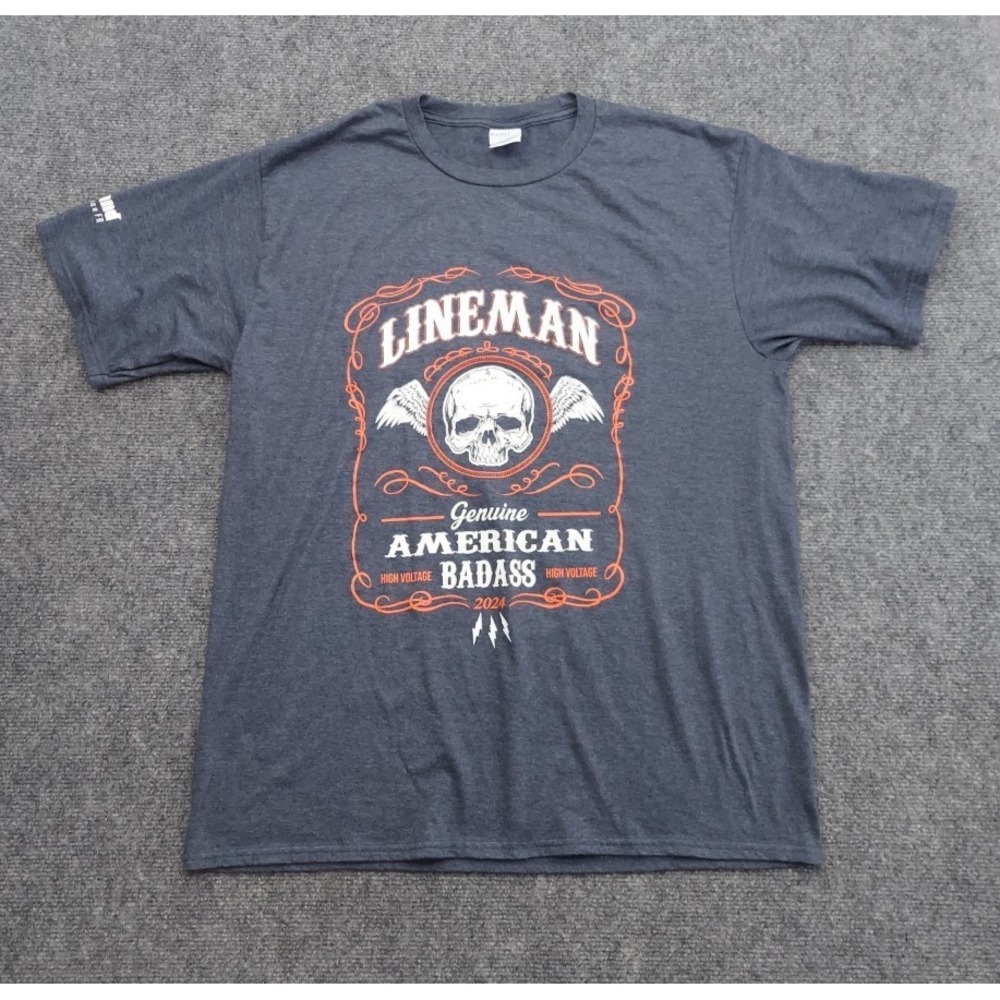 Port & Co Lineman Shirt Mens Large Blue Graphic Skull‎ Genuine American Badass